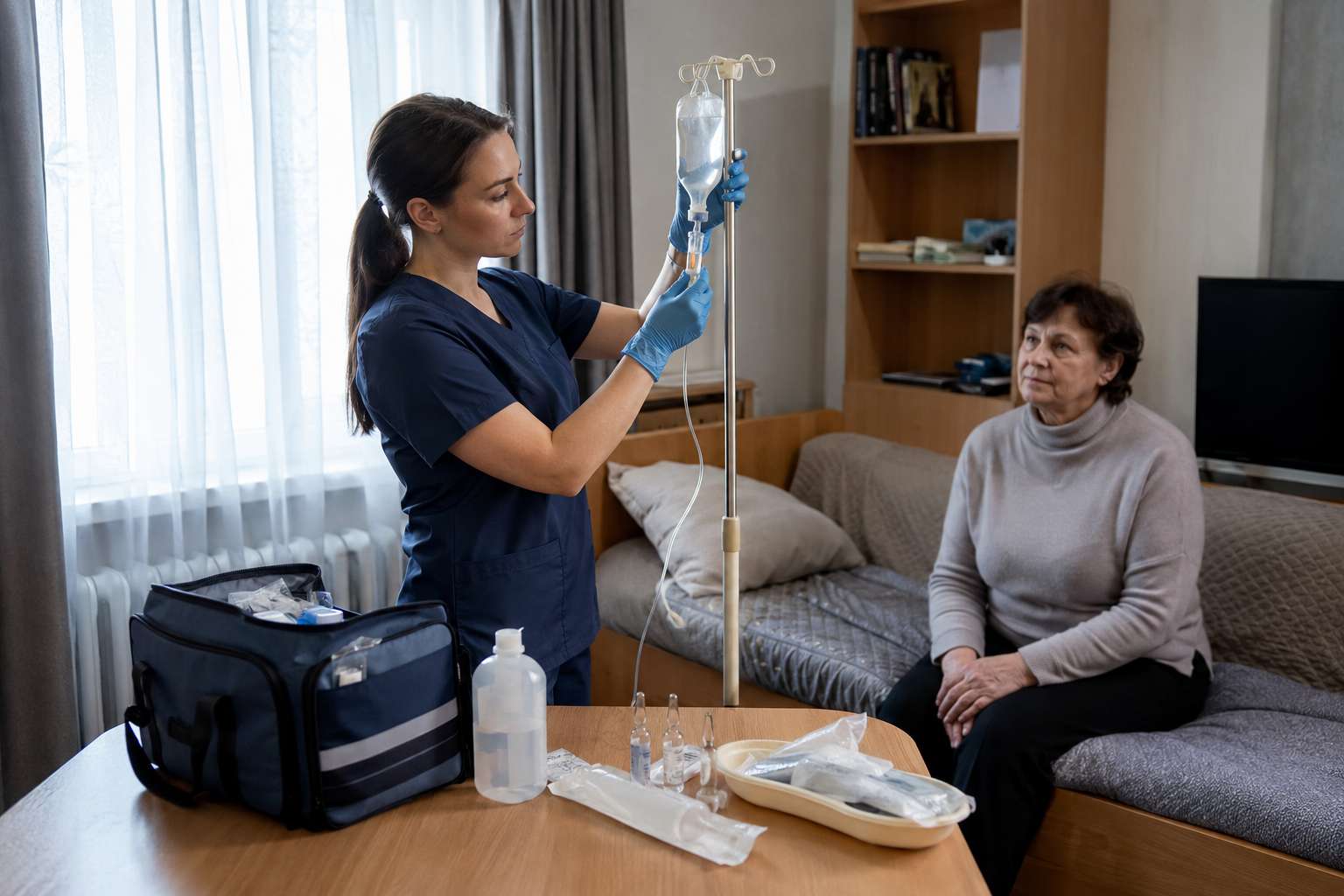 Медсестра готовится проводить капельницу с Магнезией
